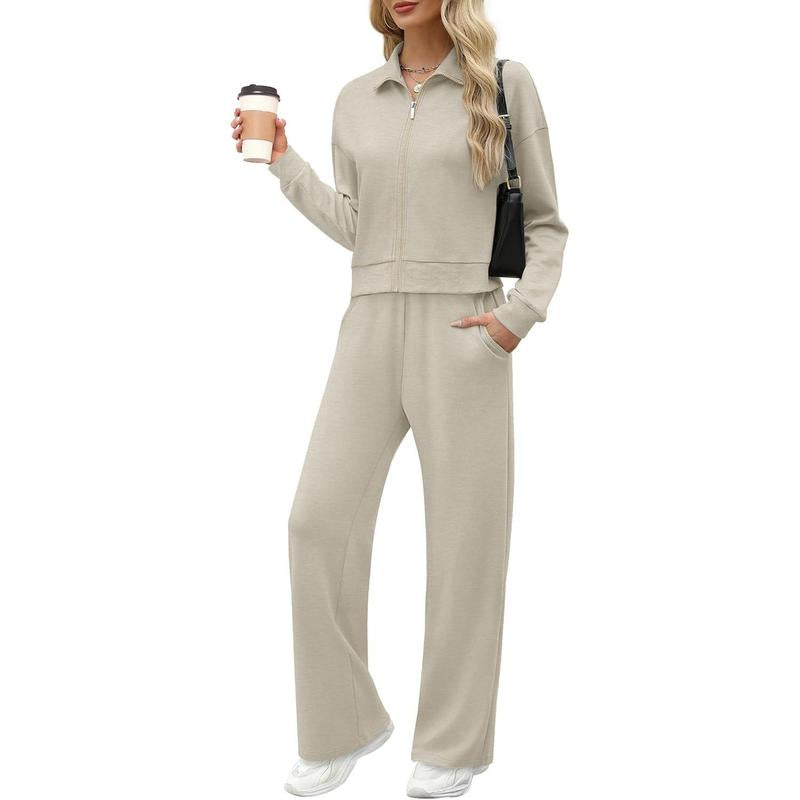 WIHOLL Lounge Sets for Women 2025 Sweatsuit 2 Piece Outfits Sweatshirt Wide Leg Sweatpant Tracksuit Matching Set