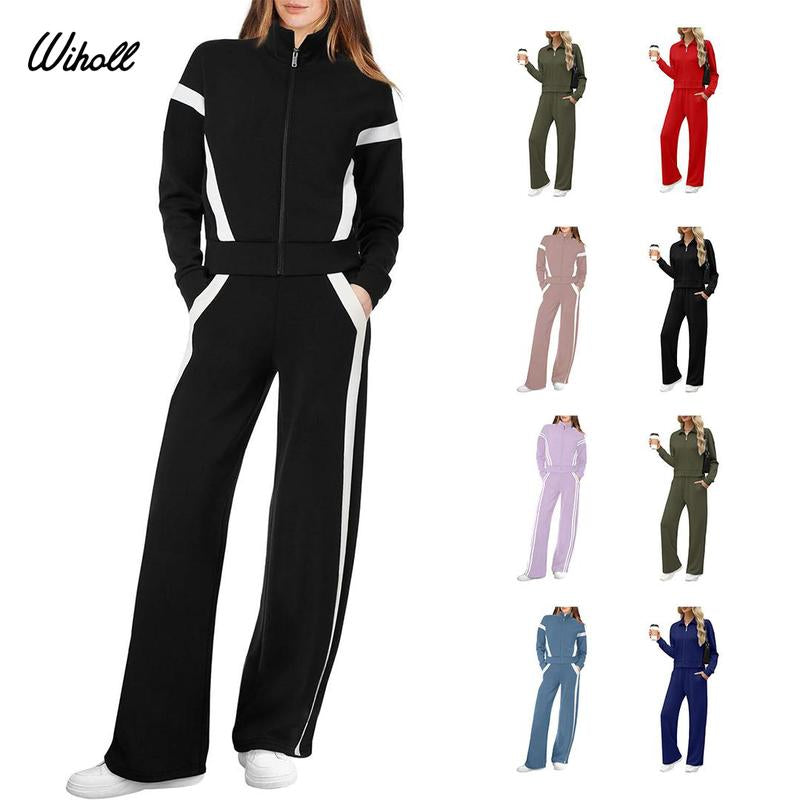 WIHOLL Lounge Sets for Women 2025 Sweatsuit 2 Piece Outfits Sweatshirt Wide Leg Sweatpant Tracksuit Matching Set
