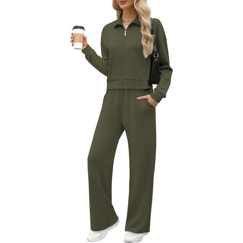 WIHOLL Lounge Sets for Women 2025 Sweatsuit 2 Piece Outfits Sweatshirt Wide Leg Sweatpant Tracksuit Matching Set
