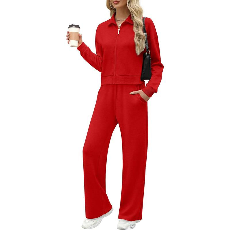 WIHOLL Lounge Sets for Women 2025 Sweatsuit 2 Piece Outfits Sweatshirt Wide Leg Sweatpant Tracksuit Matching Set