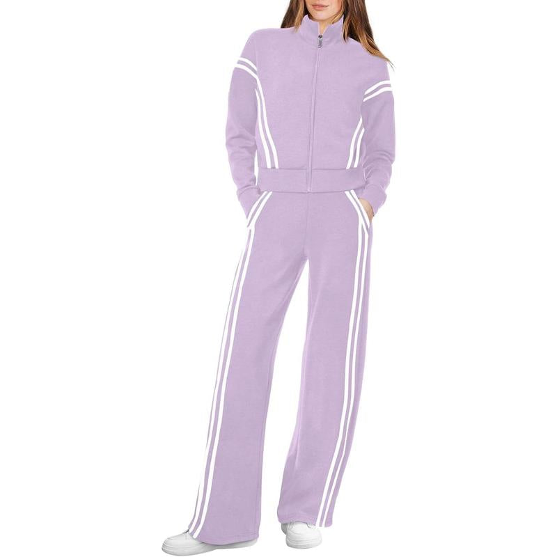 WIHOLL Lounge Sets for Women 2025 Sweatsuit 2 Piece Outfits Sweatshirt Wide Leg Sweatpant Tracksuit Matching Set
