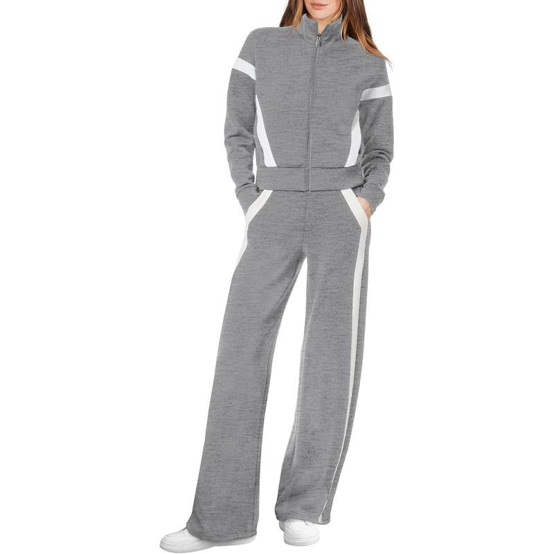 WIHOLL Lounge Sets for Women 2025 Sweatsuit 2 Piece Outfits Sweatshirt Wide Leg Sweatpant Tracksuit Matching Set