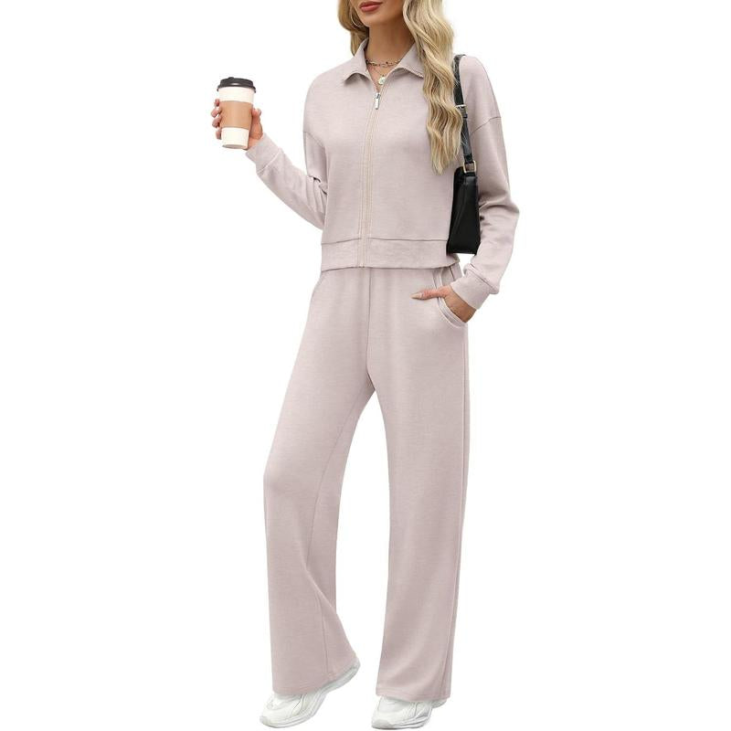 WIHOLL Lounge Sets for Women 2025 Sweatsuit 2 Piece Outfits Sweatshirt Wide Leg Sweatpant Tracksuit Matching Set