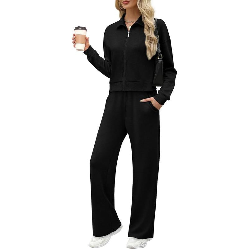 WIHOLL Lounge Sets for Women 2025 Sweatsuit 2 Piece Outfits Sweatshirt Wide Leg Sweatpant Tracksuit Matching Set