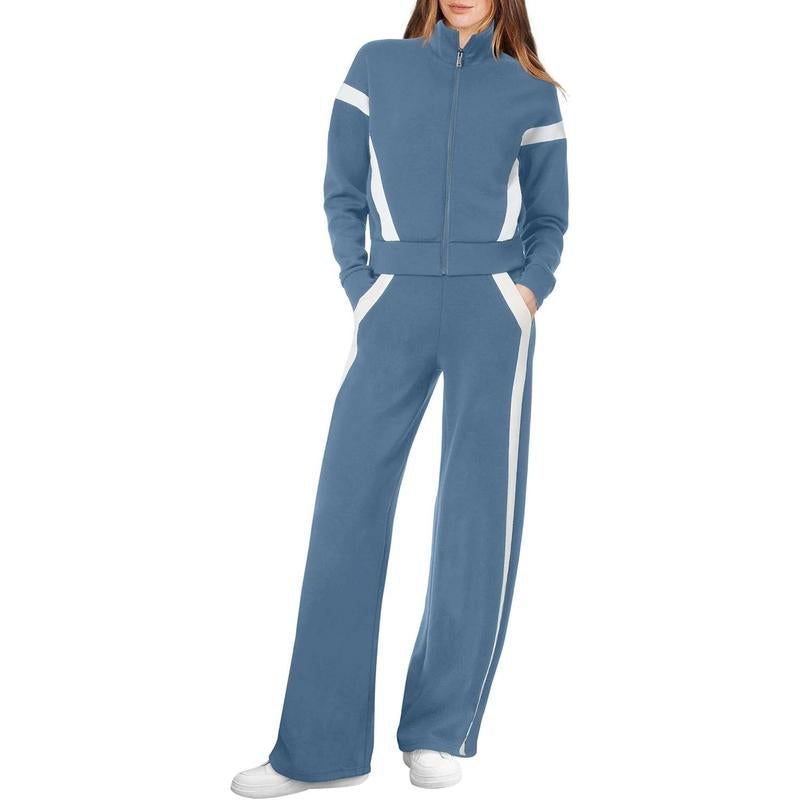 WIHOLL Lounge Sets for Women 2025 Sweatsuit 2 Piece Outfits Sweatshirt Wide Leg Sweatpant Tracksuit Matching Set