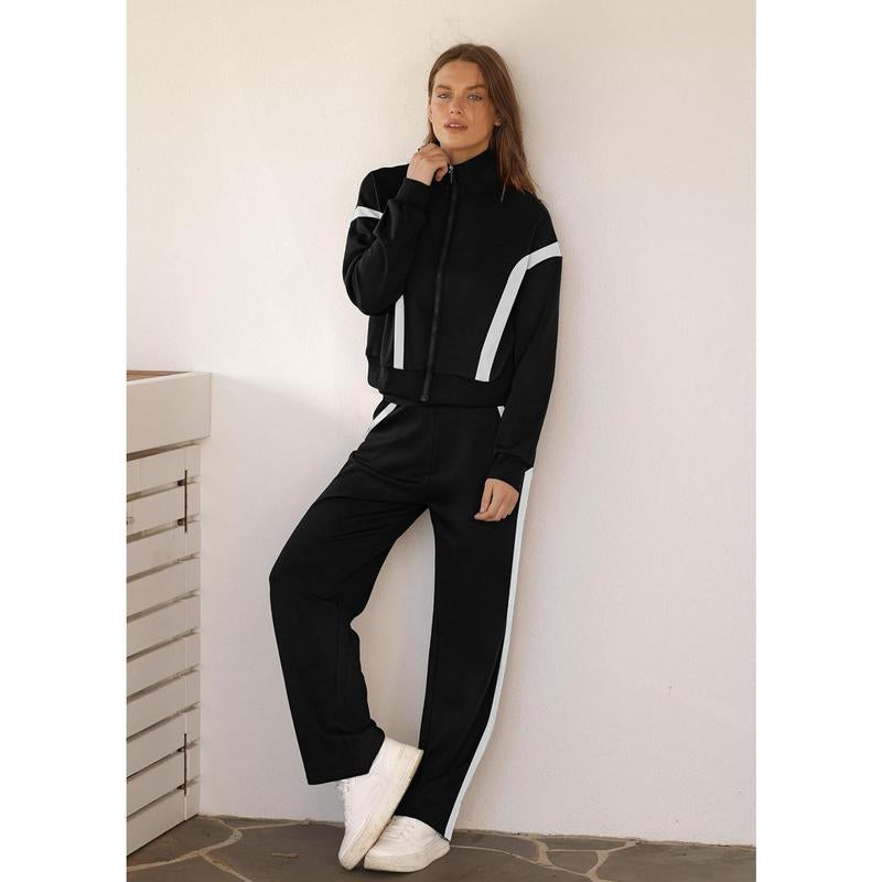 WIHOLL Lounge Sets for Women 2025 Sweatsuit 2 Piece Outfits Sweatshirt Wide Leg Sweatpant Tracksuit Matching Set