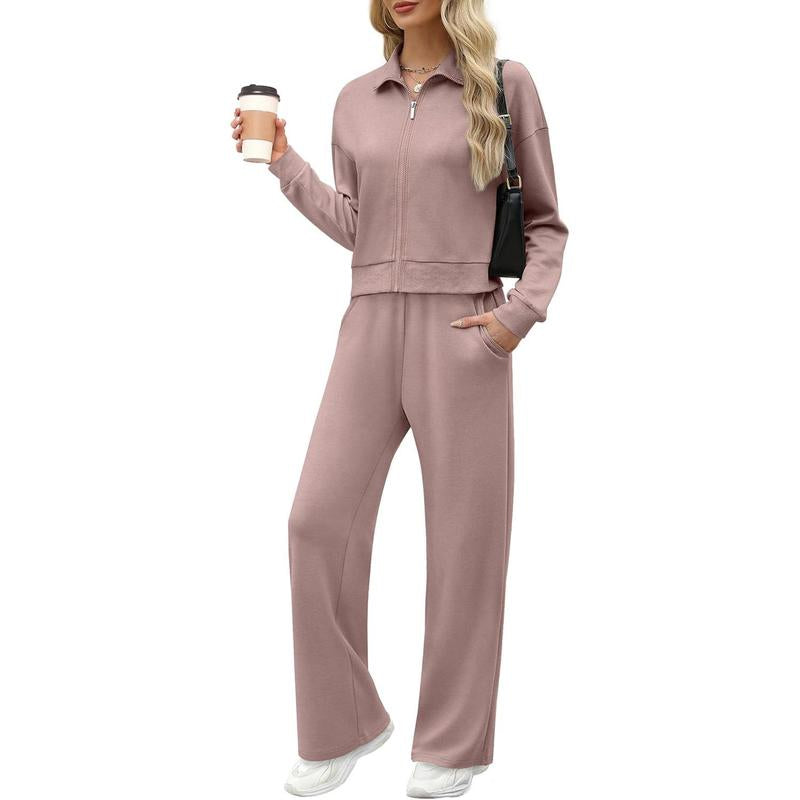 WIHOLL Lounge Sets for Women 2025 Sweatsuit 2 Piece Outfits Sweatshirt Wide Leg Sweatpant Tracksuit Matching Set