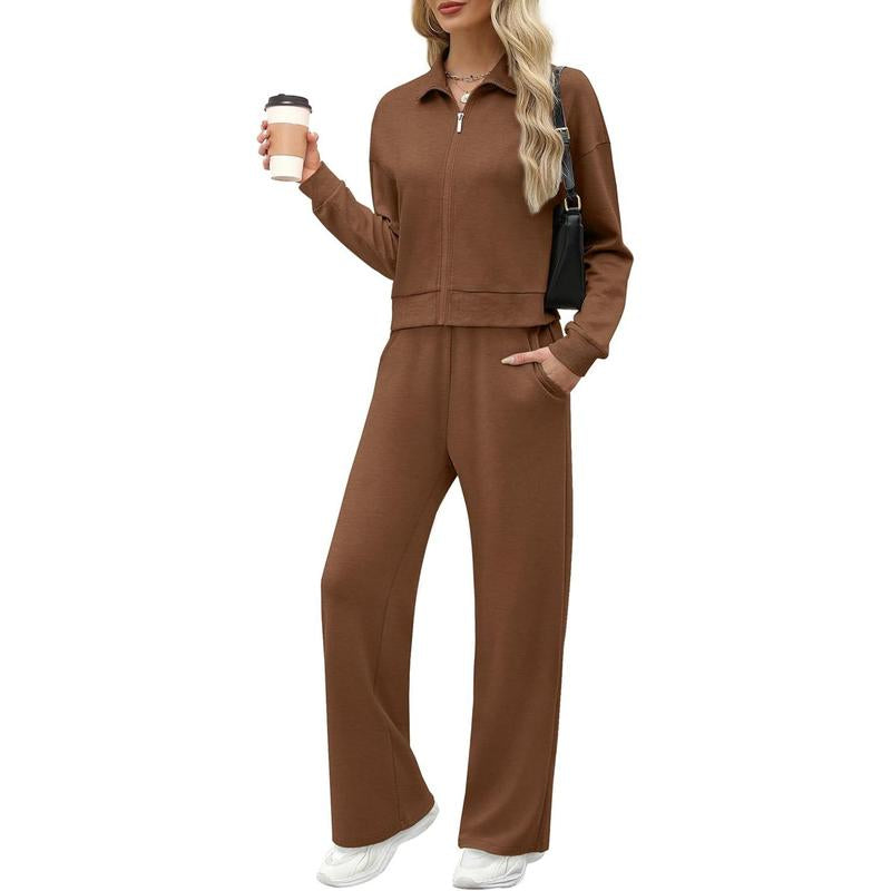 WIHOLL Lounge Sets for Women 2025 Sweatsuit 2 Piece Outfits Sweatshirt Wide Leg Sweatpant Tracksuit Matching Set