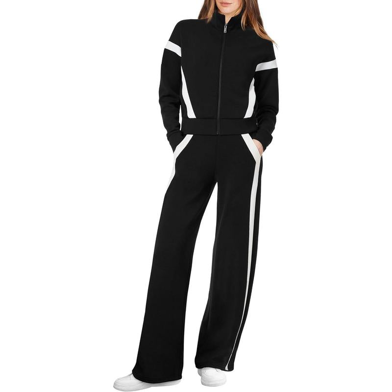 WIHOLL Lounge Sets for Women 2025 Sweatsuit 2 Piece Outfits Sweatshirt Wide Leg Sweatpant Tracksuit Matching Set