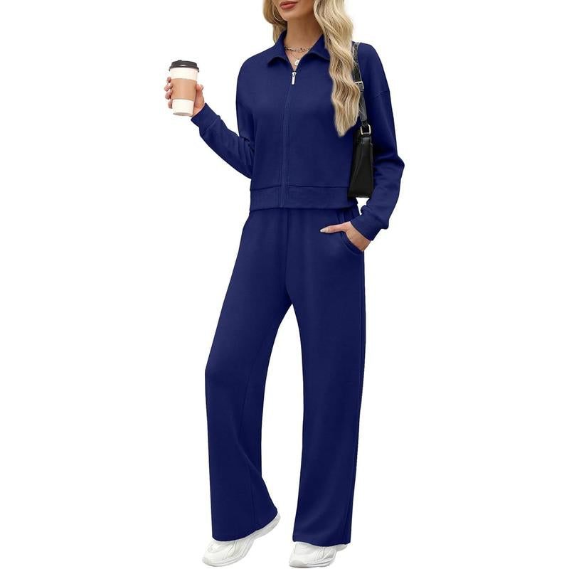 WIHOLL Lounge Sets for Women 2025 Sweatsuit 2 Piece Outfits Sweatshirt Wide Leg Sweatpant Tracksuit Matching Set